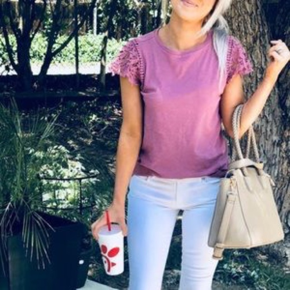 LOFT Mauve Lace Cap Tee - GUC!!